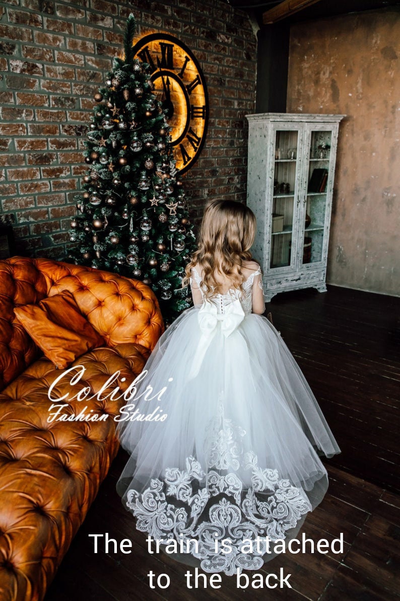 Lace Flower Girl Dress Flower Girl Dress Long Sleeve White Etsy
