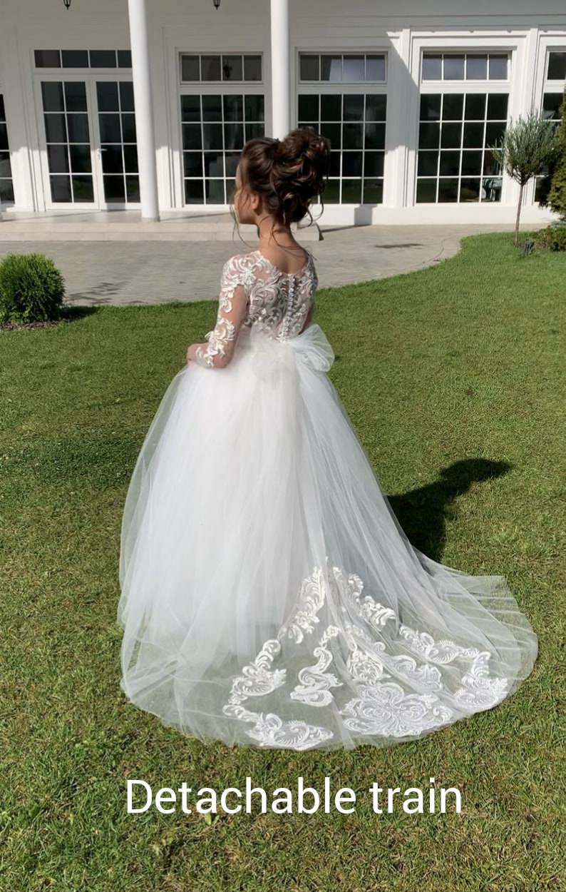 Flower Girl Dress Long Sleeve Girl Dress Ivory Flower Girl Etsy