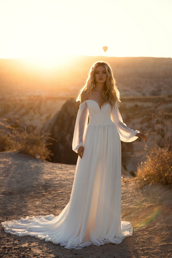 Wedding dress simple Beach bridal gown Minimalist boho | Etsy