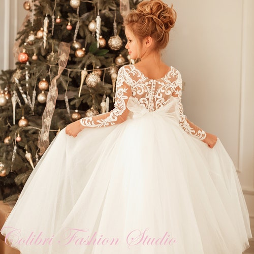 Flower Girl Dress Train Flower Girl Dress Tulle Lace Girl Etsy