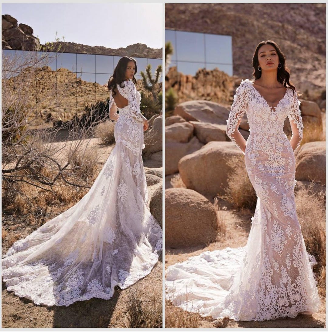 mermaid wedding dress with straps Aesthetic Spaghetti Straps Mermaid Beach Wedding Dress, Long Bridal Dress  CHW0126