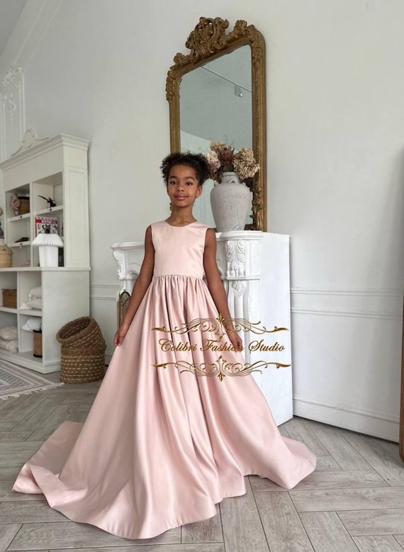 Junior Bridesmaid Dress Little Girl Wedding Dress Classic Sleeveless Beige  Dress Floor-length Dress for Girls Princess Style Dress Satin - Etsy Ireland