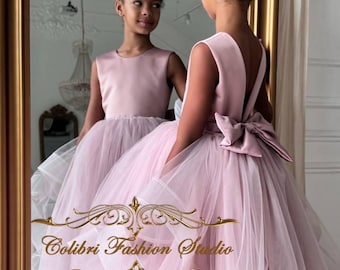 Girl wedding dress  Blush flower girl dress  Princess dress Dusty rose flower girl dress Satin flower girl dress Toddler dresses