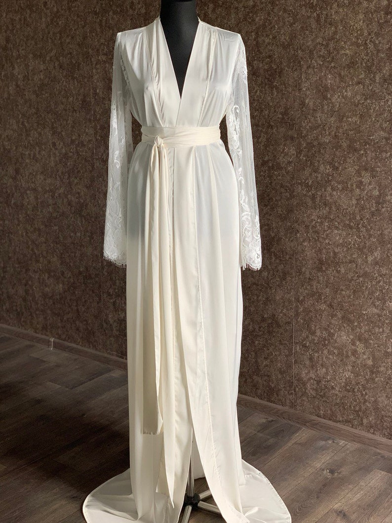 Silk Robe Long Sleeves Robe Bridal Robes Luxury Robe Long Etsy