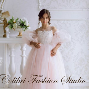 Flower girl dress tulle, Ivory girl dresses, Ball gown, Communion dress, Girl dress lace, Toddler flower girl dress, Tutu dresses