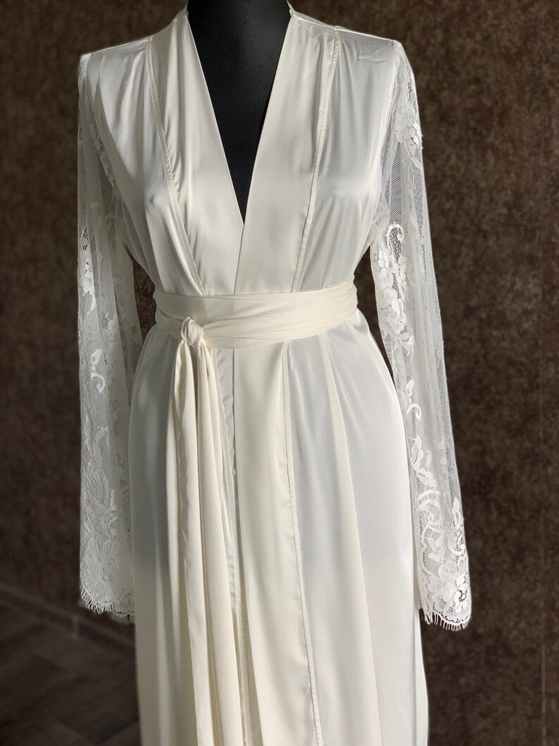 Silk Robe Long Sleeves Robe Bridal Robes Luxury Robe Long Etsy