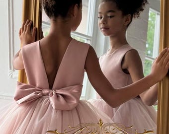 Tulle flower girl dress, Satin flower girl dress,  Communion dress, Toddler dress,  Baby flower girl dress,  Wedding flower girl dress