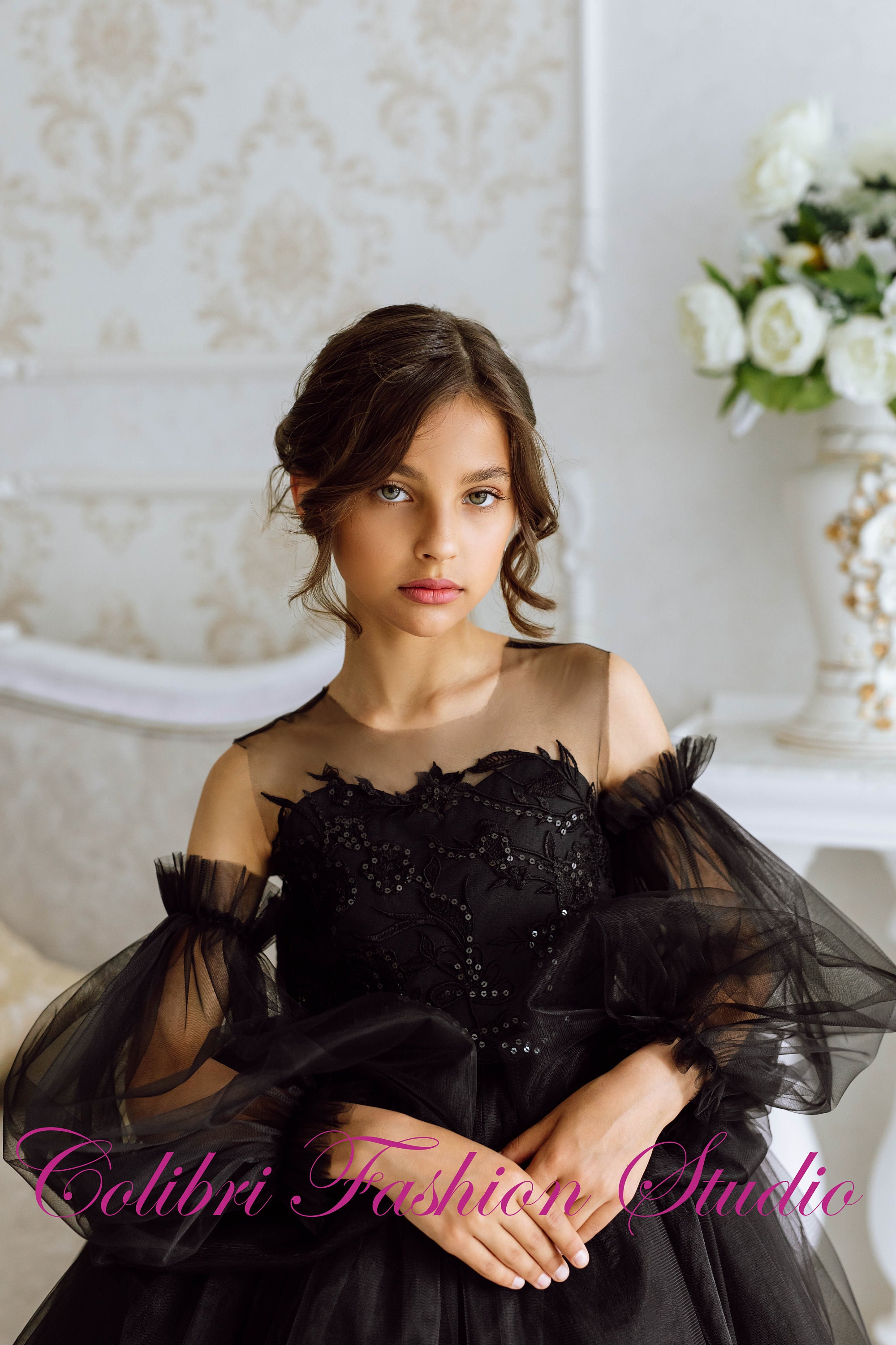 Little girl hot sale black formal dresses