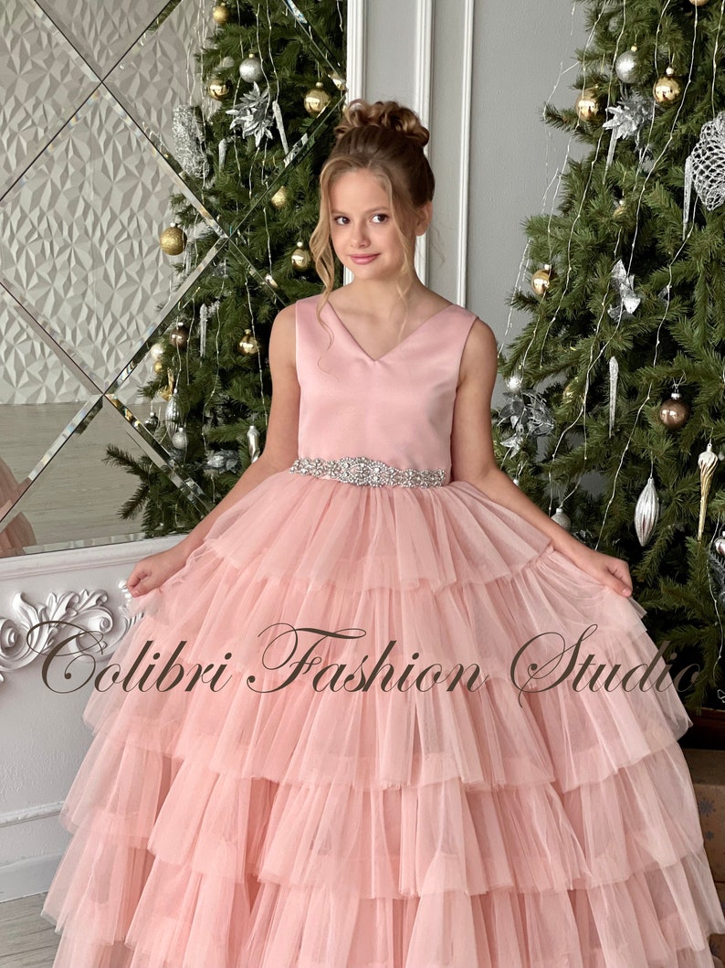 Blush Flower Girl Dress Tulle Girl Dress Satin Flower Girl Etsy