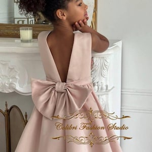 Tutu flower girl dress, Satin girl dress, Flower girl dress white, Baptism dress, Ivory girl dress, Party girl dress, Dress with train