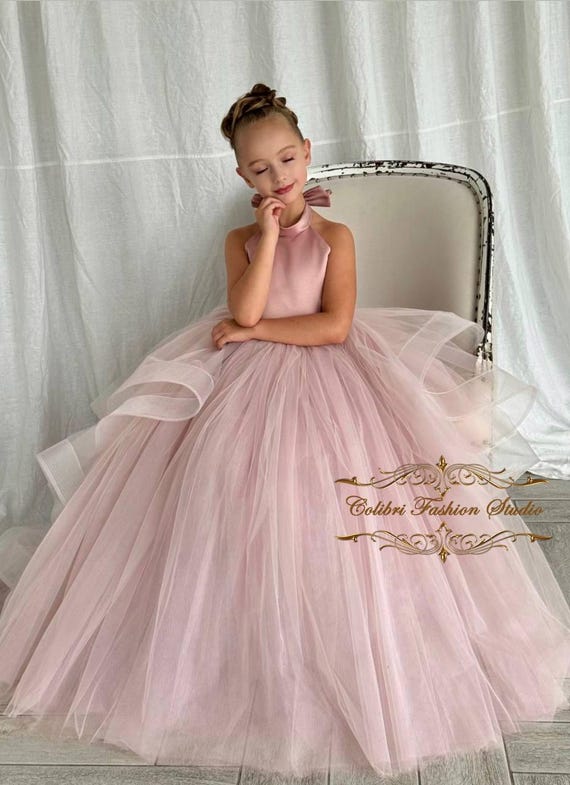 blue dress for baby girl A-Line Little Girls Halter Neck Tiered Puffy Birthday Party Dress –  Children's Territory a Unit of VIC&SI LLC main image 0