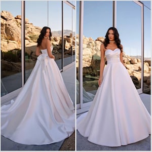 Ivory wedding dress Classic wedding dress Bridal gown satin A-line wedding dress Strapless wedding dress Elegant bridal gown with train