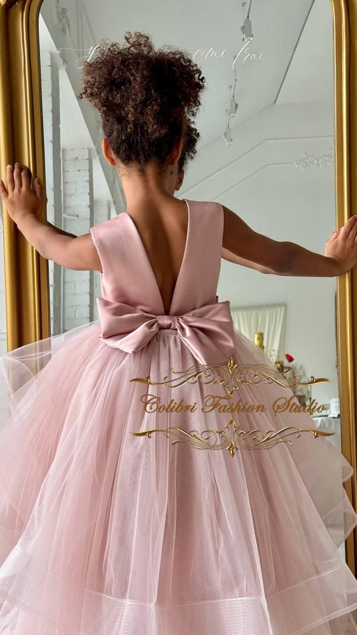 Girls Party Dress With Knotted Waist - Chiffon Flower Girl & Bridesmaid Dress For Birthday & Wedding Events