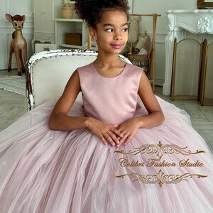 Flower girl dress Dusty rose flower girl dress  Tutu tulle flower girl dress Bohemian girl dress Toddler girl dress Satin dress Girl dress