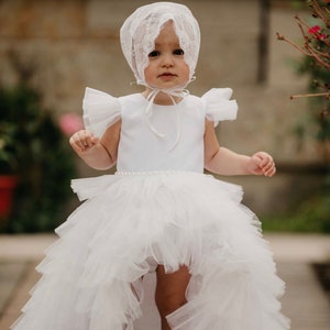 First communion dress White tulle flower girl dress  Girls kids toddler tutu dresses Ivory satin flower dress