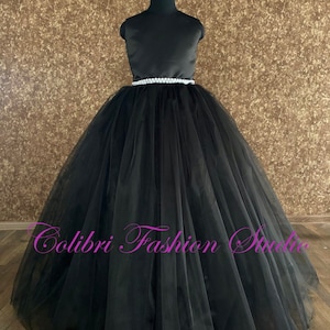 Flower girl dress Satin girl dress Dress with train Black flower girl dress  Tulle flower girl dress  Toddler dresses Tutu girl dresses