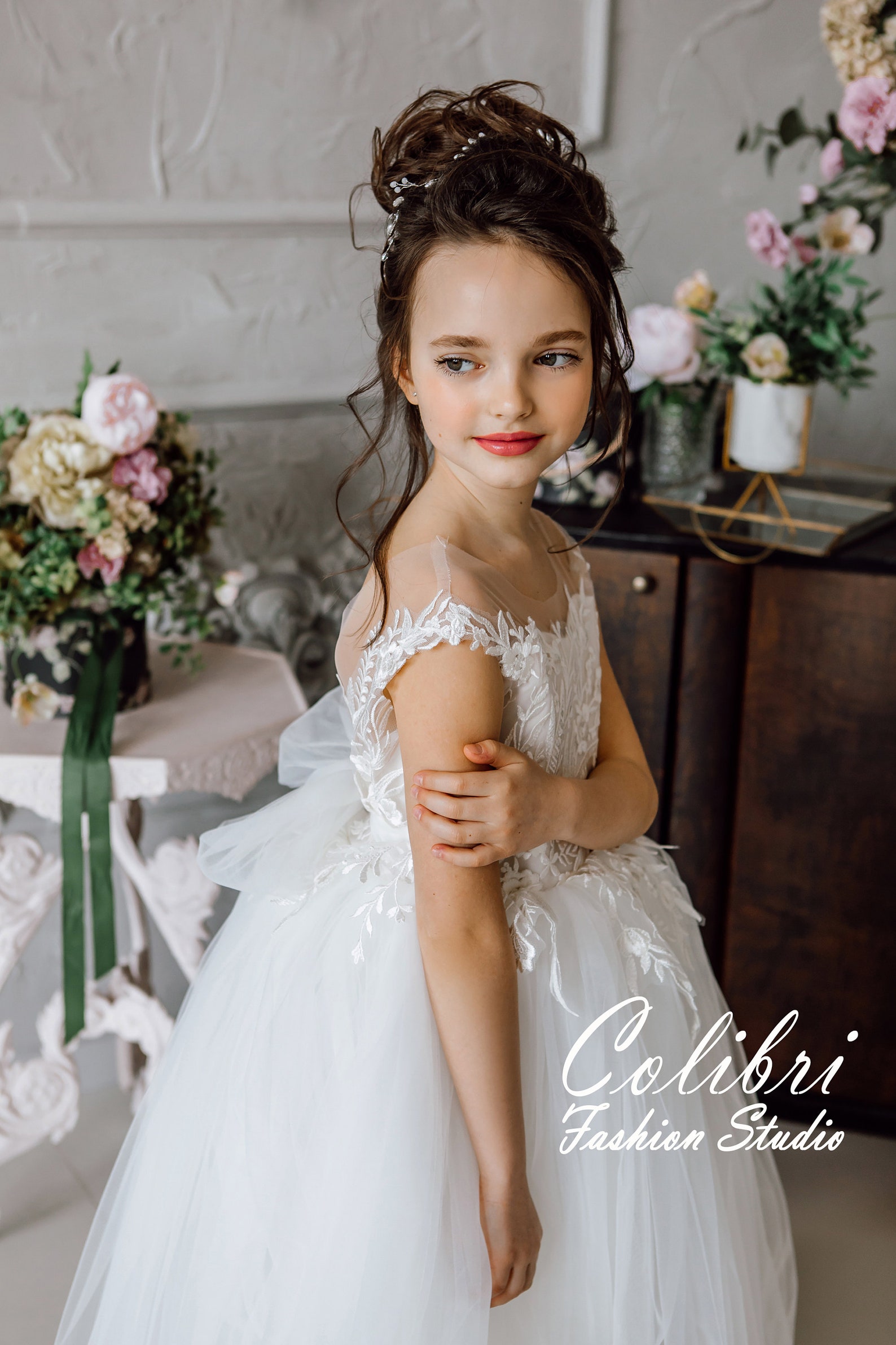 Flower Girl Dress Tulle Flower Girl Dress Lace Ivory Flower Etsy UK