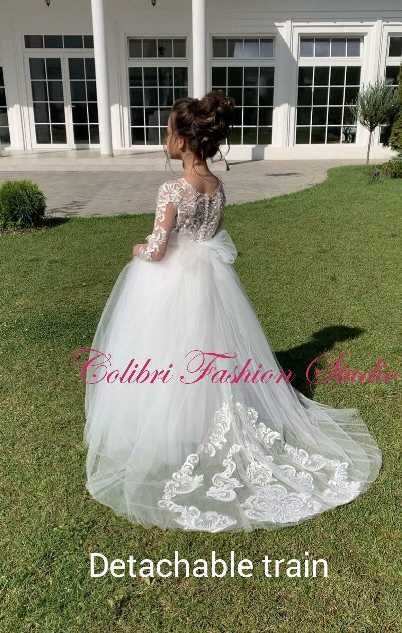 Flower Girl Dress Train Flower Girl Dress Toddler Long Etsy