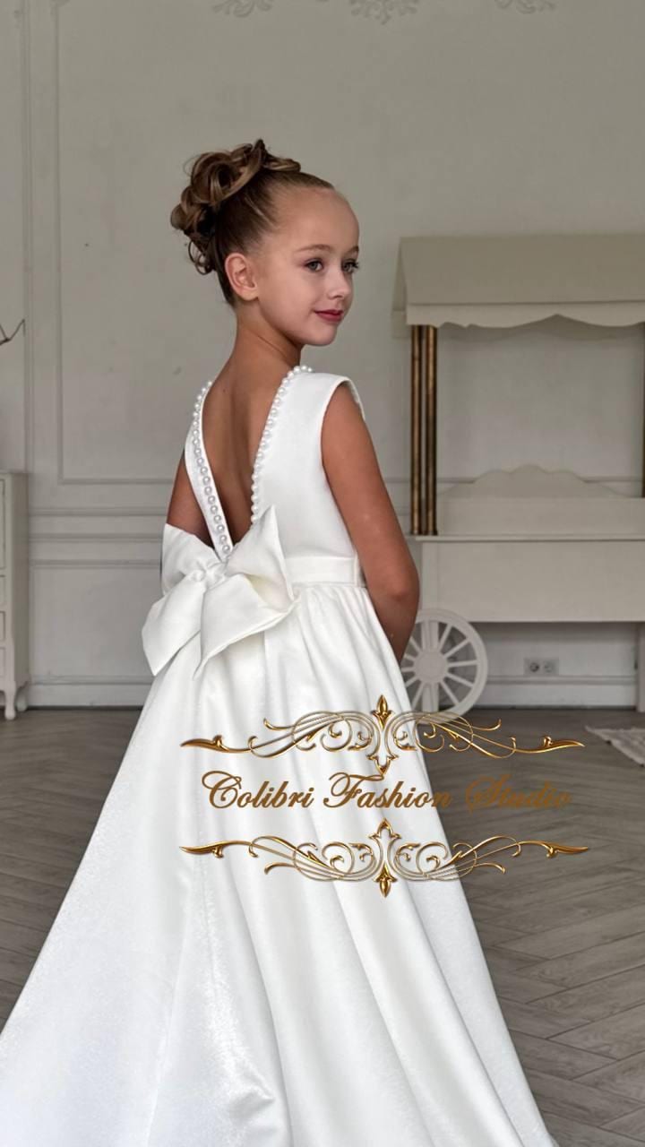 Abito da ragazza di fiori in avorio, abito da damigella d'onore junior, abito da prima comunione, abito da ragazza di fiori per bambini, abito da ragazza tutu, abito da ragazza con abito