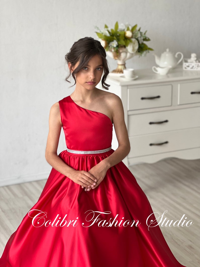 Red Girl Dress Junior Dress Flower Girl Dress Red Ivory Etsy