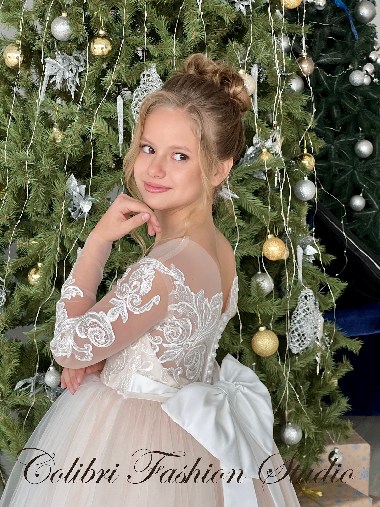 Flower Girl Dress Long Sleeve Tulle Girl Dress Satin Flower Etsy