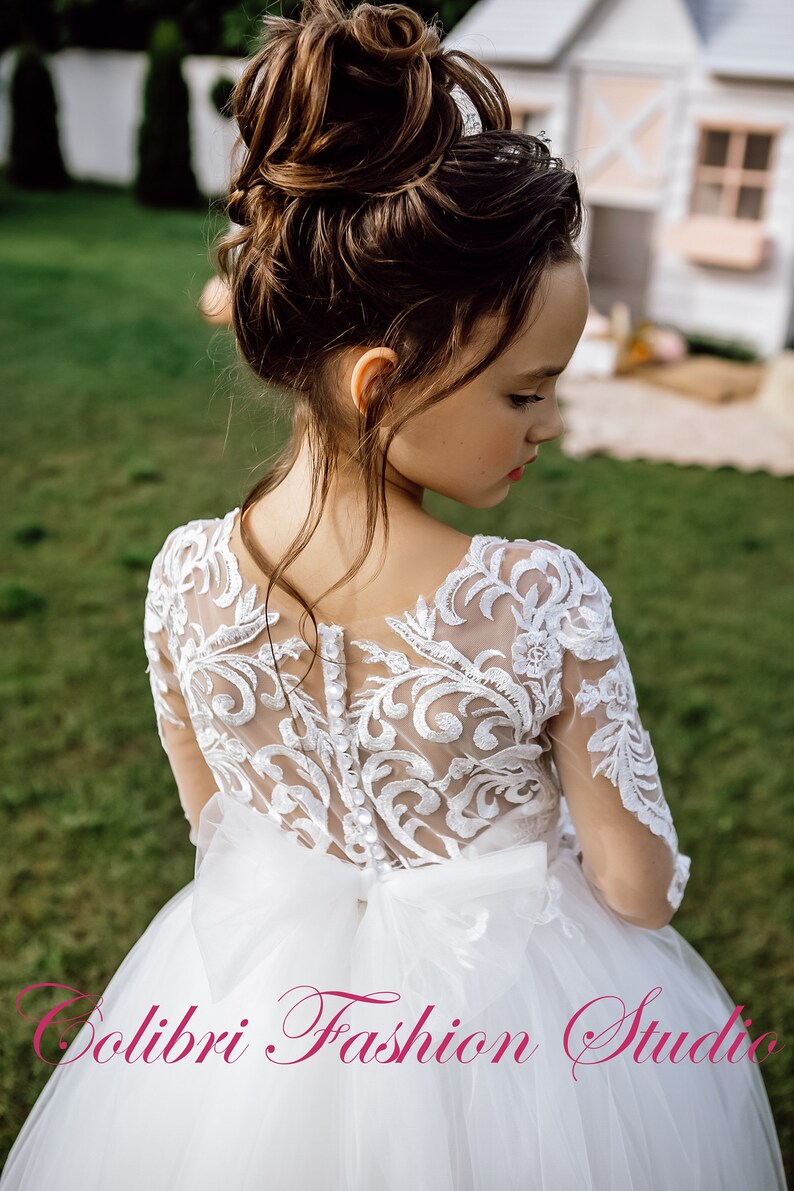Lace Tulle Knee-length First Communion Flower Girl Dress