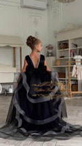 Flower girl dress with train Black girl dress Ball gown Pageant dress Junior bridesmaid Birthday girl dress tulle Tutu toddler girl dress