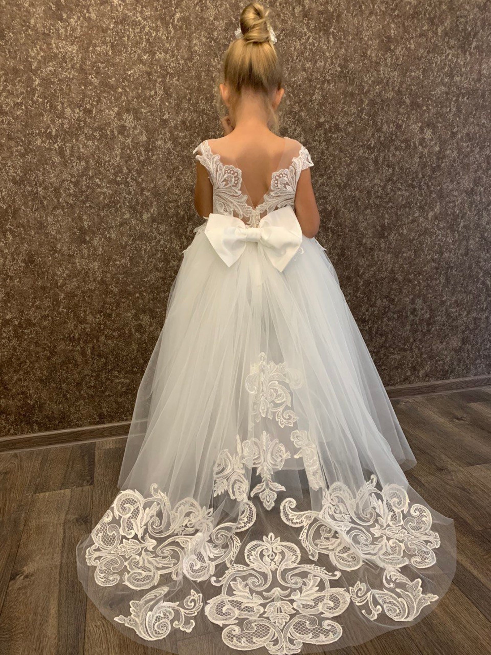 Flower girl dress train Lace girl dress Flower girl dress Etsy