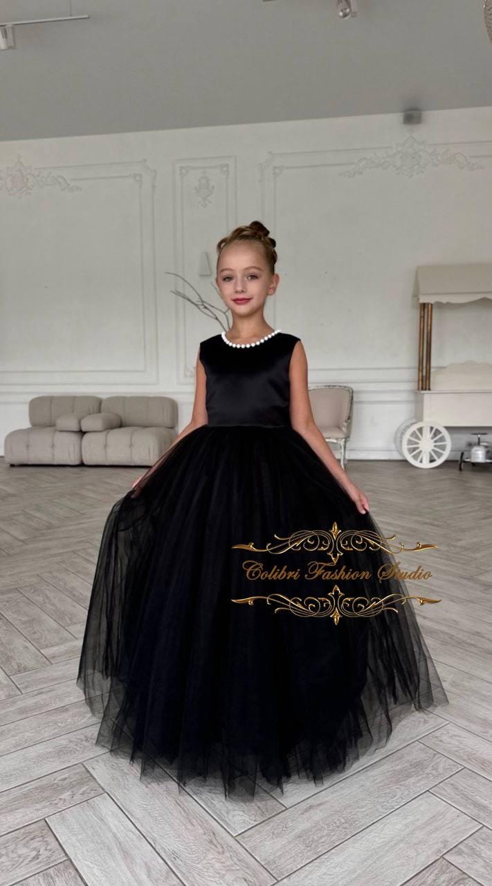 Tulle Flower Girl Dress Removable Train Flower Dress Black Party