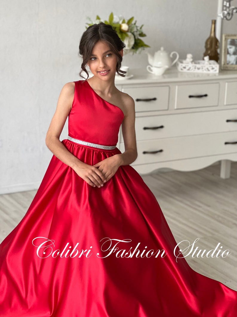 Red Girl Dress Junior Dress Flower Girl Dress Red Ivory Etsy