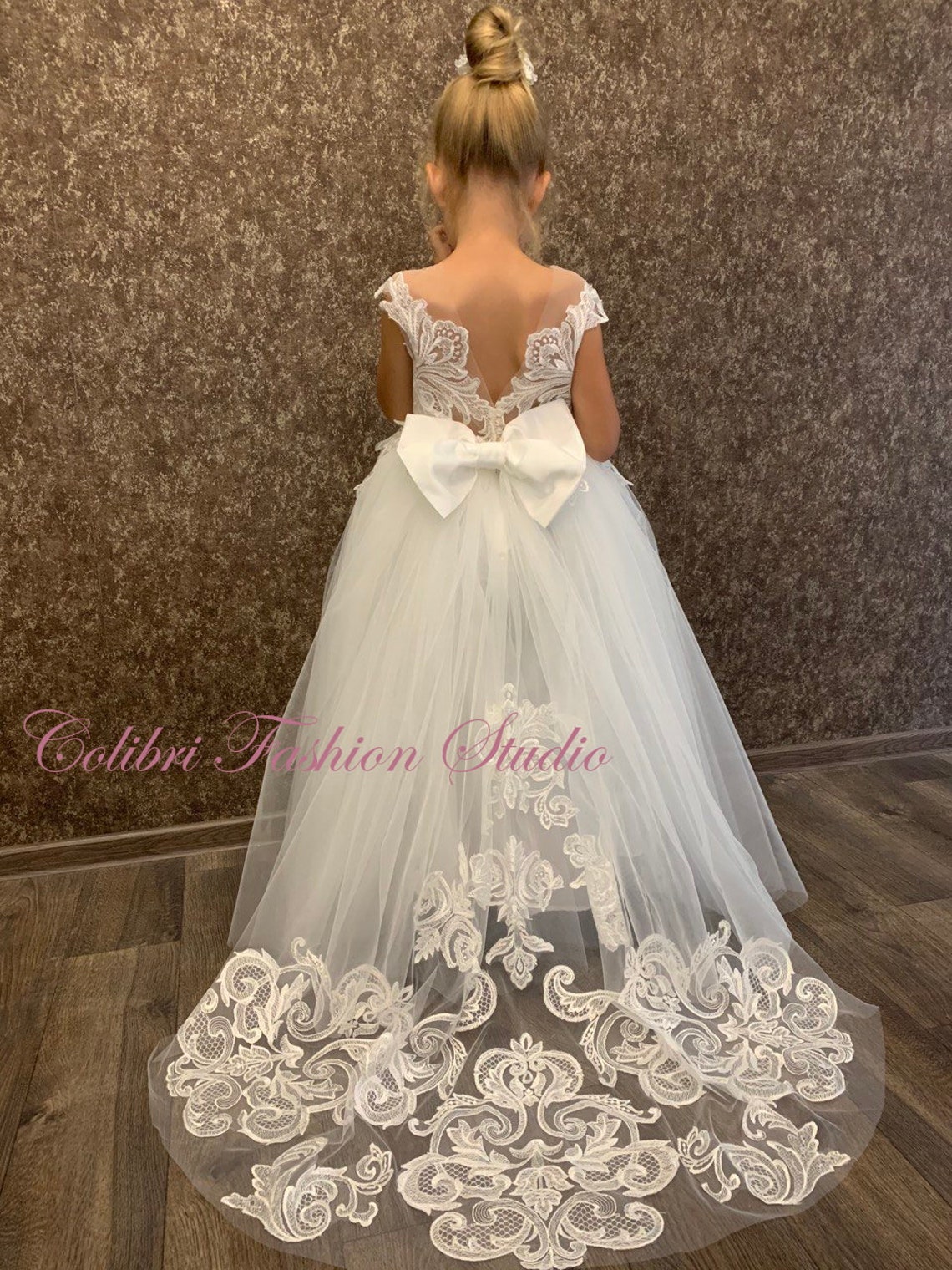 Flower Girl Dress Train Lace Girl Dress Flower Girl Dress Etsy