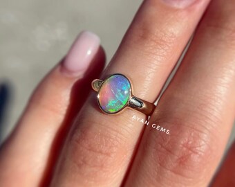 Natural Ethiopian Opal Ring, 925 Sterling Silver, Vintage Gemstone Ring