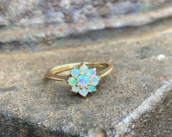 925 Sterling Silver Natural Ethiopian Opal Ring, October Birthstone Vintage Style