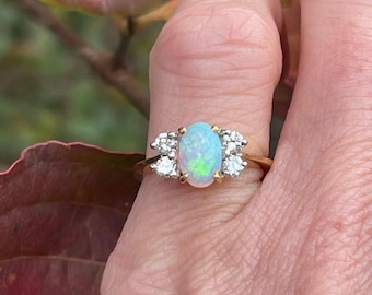Ethiopian Opal Ring, 925 Sterling Silver, October Birthstone Vintage Style