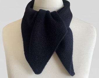 Navy Blue Lambswool Skinny Necktie Neckerchief Scarf UK made Free UK Delivery