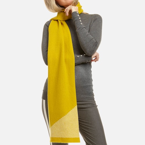 Ladies Merino Lambswool Extra Long Soft Wool Scarf with Diagonal Stripe Pattern shops in Pale Grey