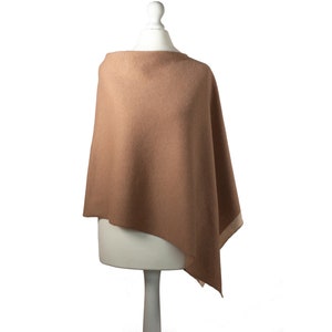 Handmade pure merino lambswool poncho, stylish, luxury, women&#39;s cape, shawl, sweater, 100% lightweight soft wool, colour camel, made in UK
