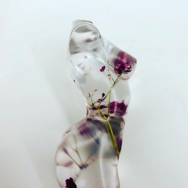 Gorgeous Handmade Female Resin medium size Goddess made with real flowers body figure 10cm long| unique gift