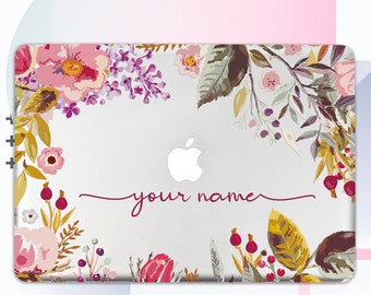 Floral Macbook Pro 13 2019 Custom Name Macbook Air 13 Case Laptop Case Macbook 15 Pro 2018 Monogram Macbook 12 Hard Case Floral Case GA0001
