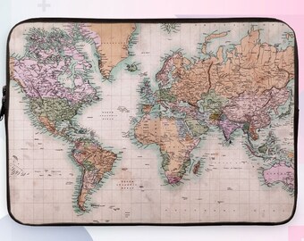 Retro World Map Laptop Sleeve, World Map Design, Laptop Sleeve 12 Inch 13 Inch 15 Inch Laptop Case Sleeve GA0339