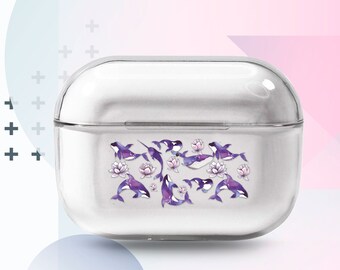 Whale Apple AirPods Pro Plastic Case AirPods Series 2 Case AirPods Plastic Cover Floral AIrPods Case Purple AirPods Plastic Sleeve GA0133