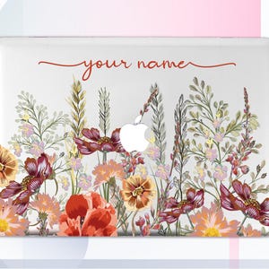 Gepersonaliseerde aangepaste naam Macbook Air 13 2020 hoes wilde bloemen laptophoes Macbook Pro 16 in monogram Macbook Pro 15 2019 harde hoes GA0003
