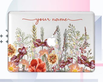 Personalized Custom Name Macbook Air 13 2020 Cover Wild Flowers Laptop Case Macbook Pro 16 In Monogram Macbook Pro 15 2019 Hard Case GA0003