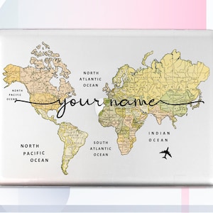 Capa personalizada para Macbook com mapa-múndi Macbook Pro 13 2019 Capa para laptop com mapa-múndi Nome personalizado Capa para Macbook 12 Capa para Macbook Air 13 GA0006