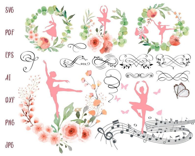 Download Ballerina SVG Bundle Floral Wreath Svg Cut File Butterfly ...