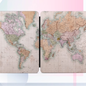 World Map iPad Pro 12.9 Case Magnetic Case iPad Mini 6 Case Retro World Map iPad Pro Folding Folio Cover Map iPad Pro 12 Inch Case GA0450