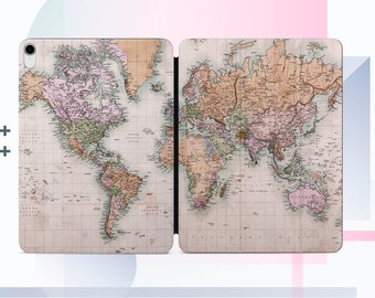 World Map iPad Pro 12.9 Case Magnetic Case iPad Mini 6 Case Retro World Map iPad Pro Folding Folio Cover Map iPad Pro 12 Inch Case GA0450