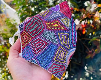 Geometric Cotton Face Mask: Purple, Reusable, with Filter Pocket