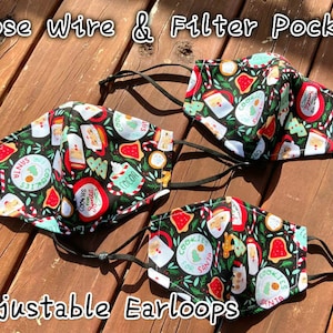 Christmas face Mask handmade Reusable and washable Adult Kid Women with Nose Wire Filter pocket Xmas Gift adjustable mask