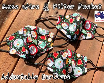 Handmade Christmas Face Mask: Reusable Cotton with Filter Pocket